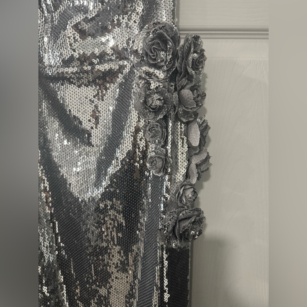 Meshki Silver Sequin Strapless Midi Dress - Picture 2 of 5